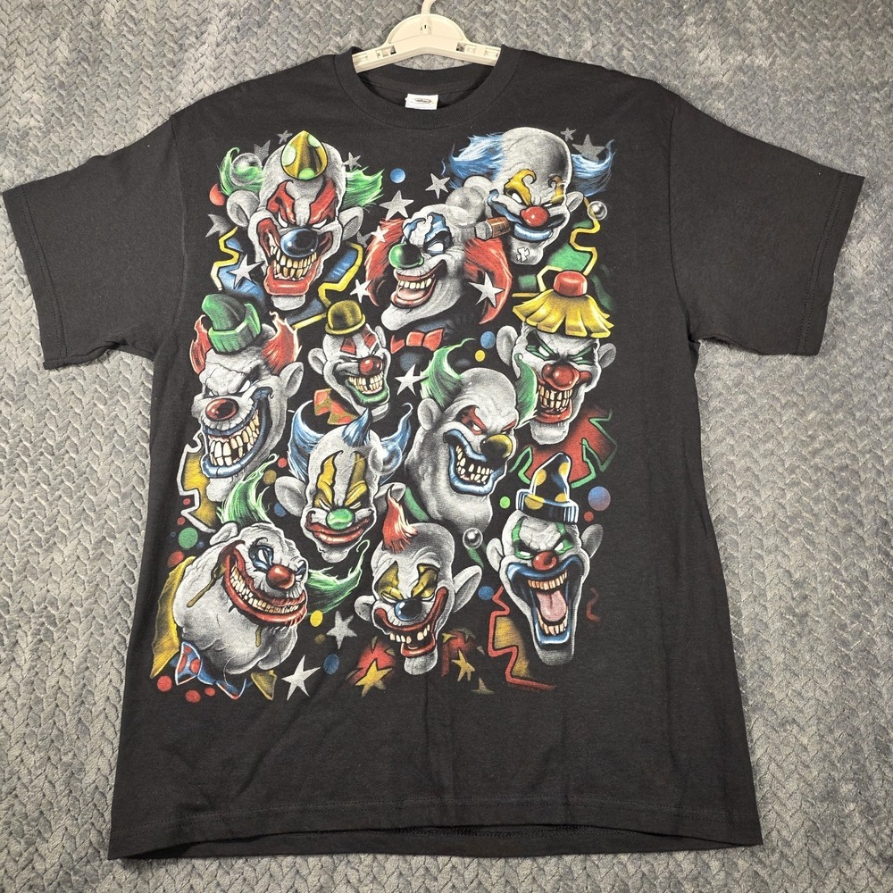 Vintage Liquid Blue Scary Clowns Horror Graphic T Shirt Men's Large Black 2011